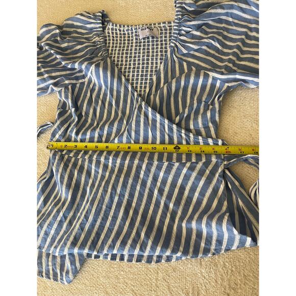 Old Navy Women's Striped Wrap Baby Doll Top Blue M Cottage Pastoral Feminine - Picture 15 of 15